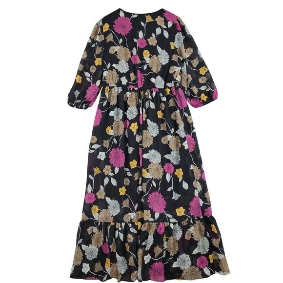 NWT Lane Bryant Womens Floral Maxi Dress Size 16 Black  Chiffon button up  JCT - Picture 2 of 10